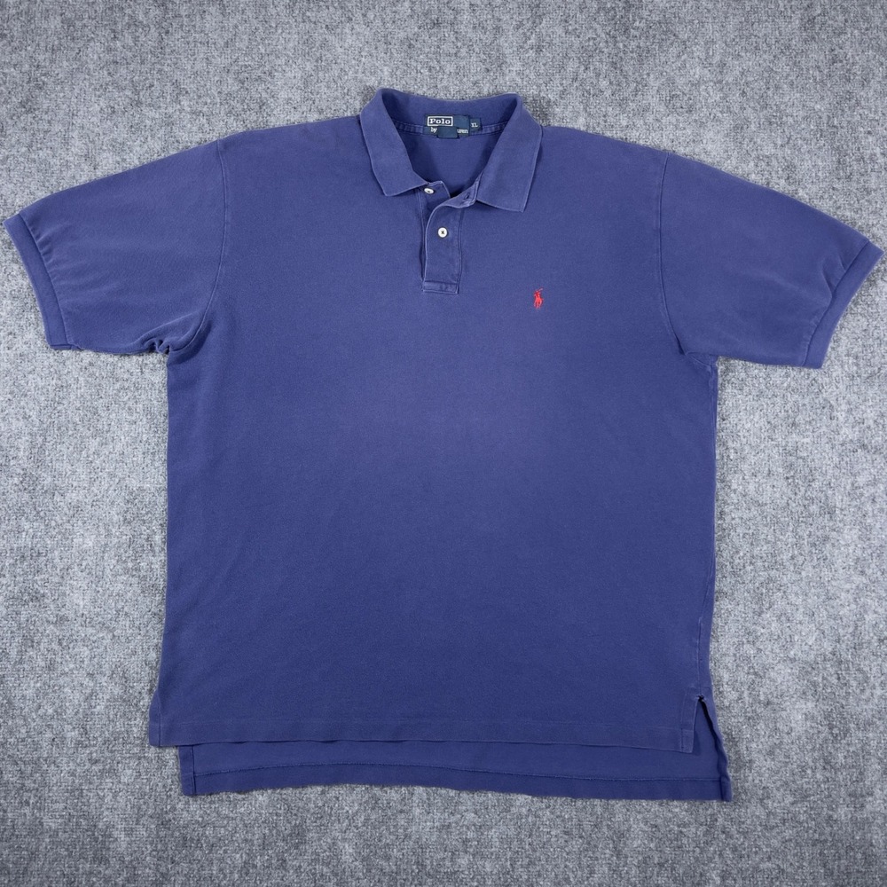 Vtg Polo Ralph Lauren Polo Shirt Mens XL Blue Short Sleeve Pique Pony Logo